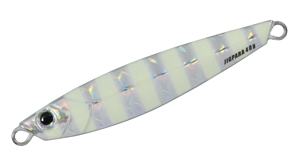 Major craft Jig para Metallic fishing lure with a white and silver pattern on a white background