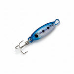 Blue and silver fishing lure on a white background