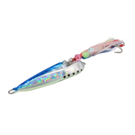 Fishing lure with iridescent body and colorful beads on a white background