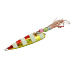Colorful striped fishing lure on a white background