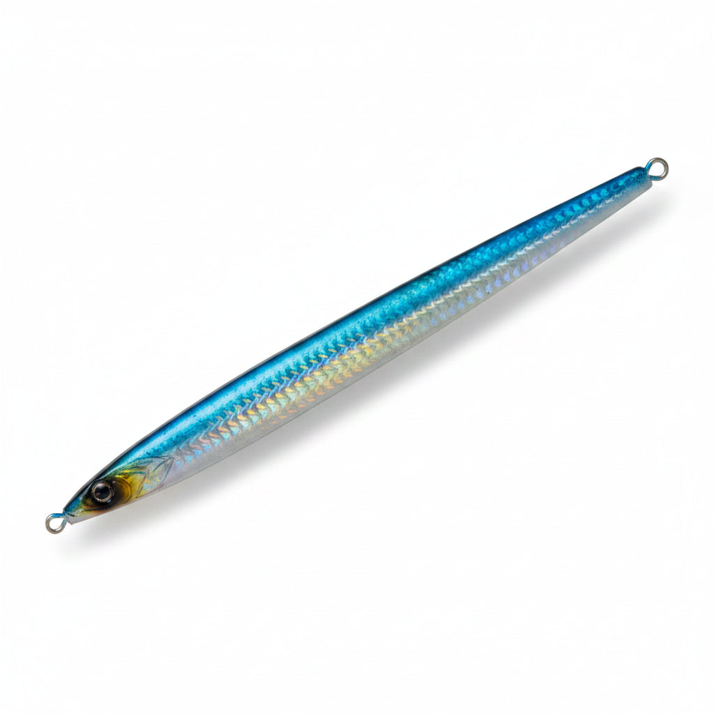 Major carft 200g jig lure with a multicolored body on a white background