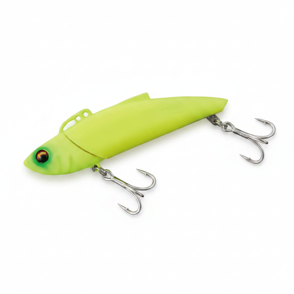 Green fishing lure with a hook on a white background Major_carft_TIDRIFT_ONE_BLADE_4