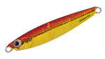 Major craft Jig para Yellow and red fishing lure with a visible brand name on a white background