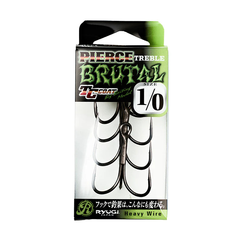 Ryugi Pierce Brutal Treble Hook – 4X strong black treble for trophy fishing