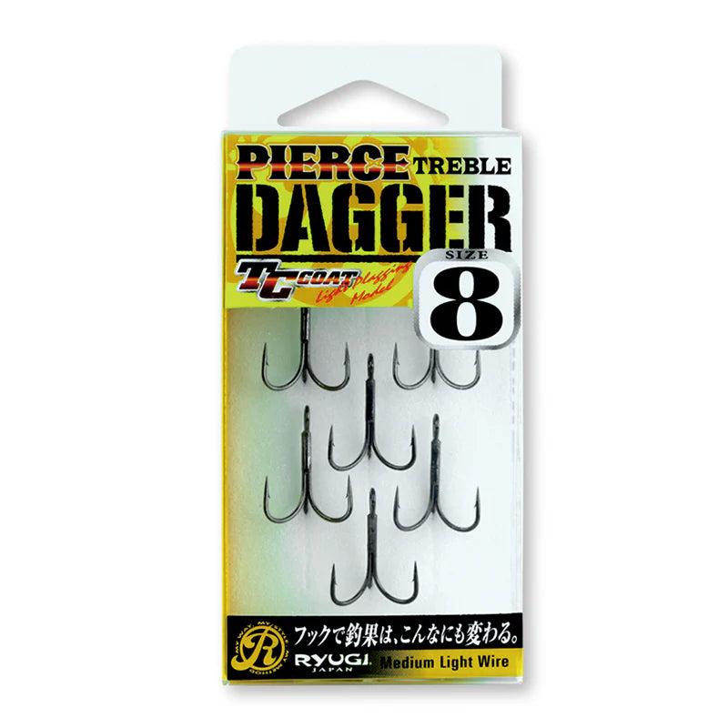 Ryugi Pierce Dagger Treble Fishing Hook – 3X Strong, Matte Black, Ultra Sharp for Saltwater and Freshwater