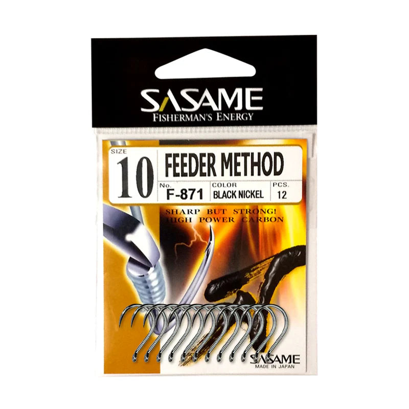 Pack of Sasame feeder method fishing hooks with brand name on packaging
